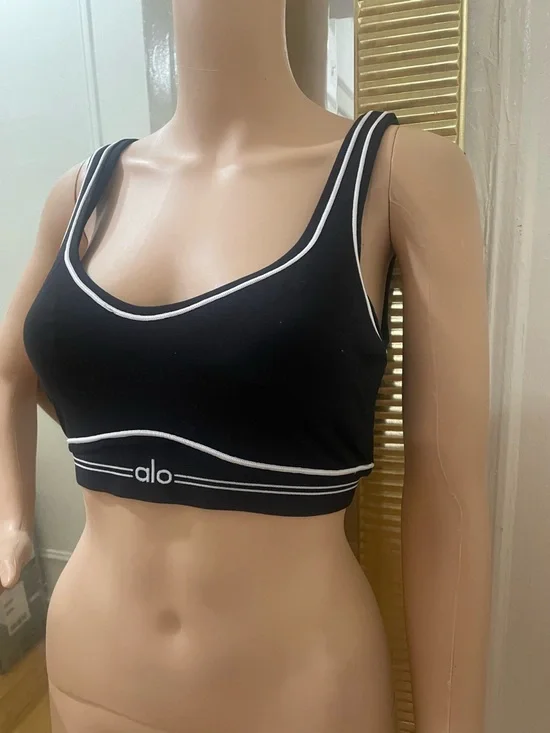 ALO Yoga Black Sports Bra with White Piping - Picture 11 of 12